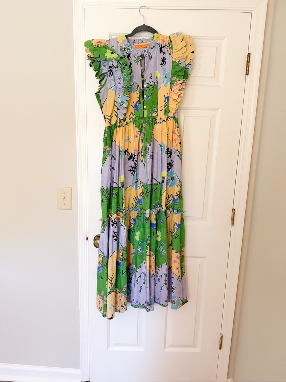 Oliphant Floral Tiered Maxi Dress in Green, Yellow & Lavender - Picture 2 of 4